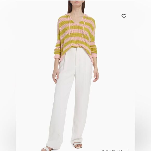 NWT ATM Anthony Thomas Melillo Striped Cashmere Mesh Knit Hoodie Pink Moss Small - Picture 15 of 15